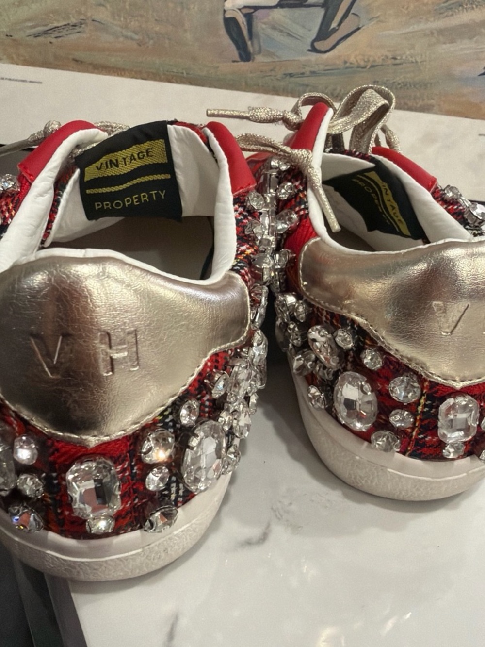 Vintage Havana Red Plaid Star Embellished Women’s Sneakers size 8 - Picture 3 of 8